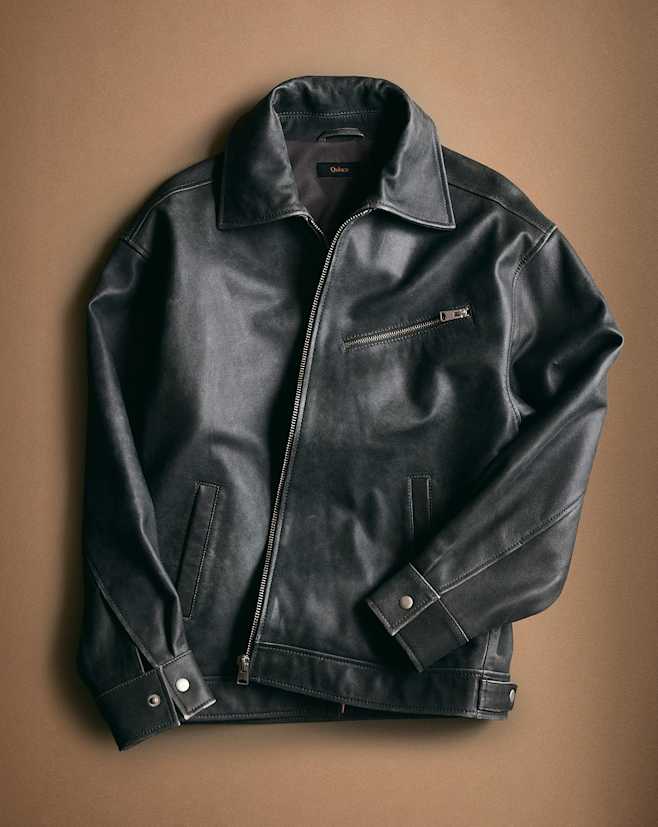 Black 100% Leather Oversized Bomber Jacket