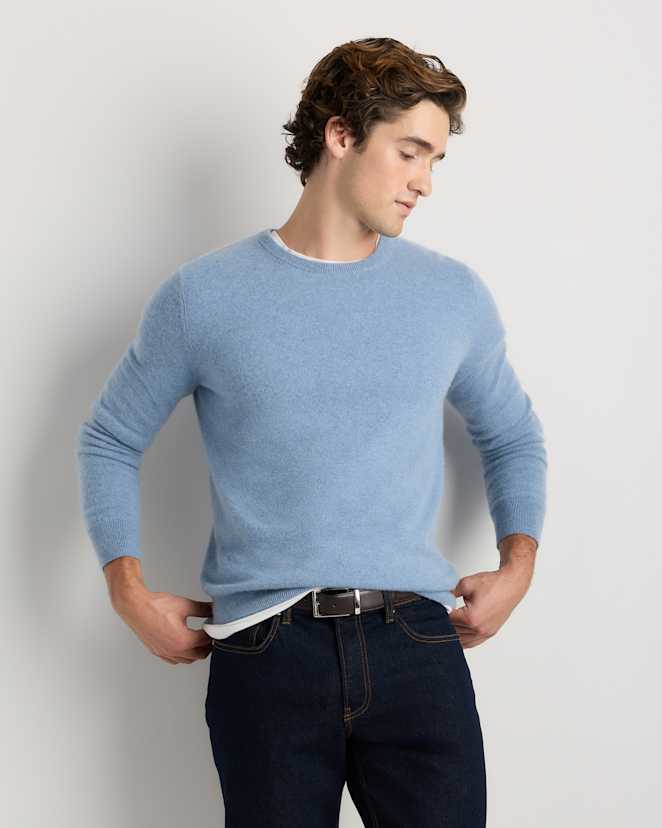 Faded Denim Mongolian Cashmere Crewneck Sweater