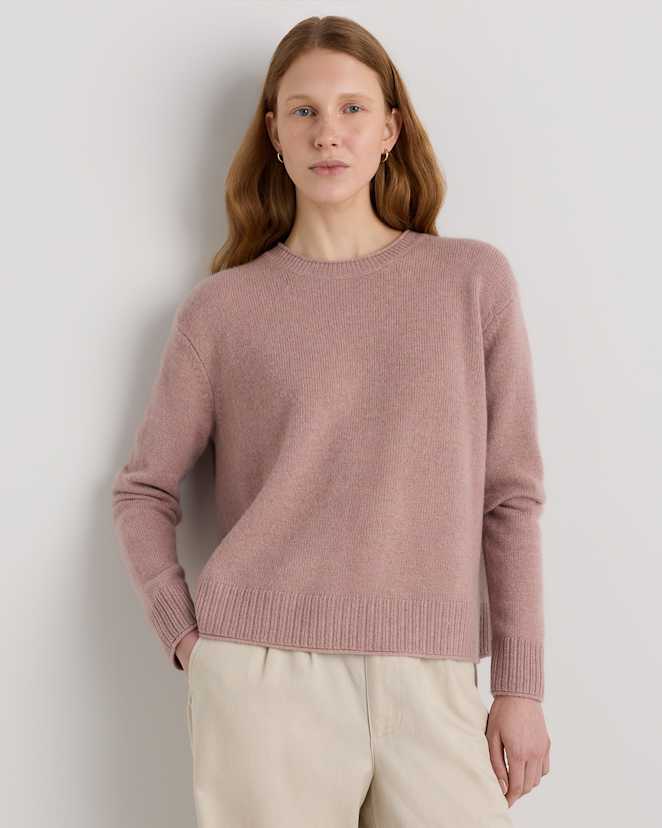 Heather Vintage Pink Mongolian Cashmere Boxy Crewneck Sweater