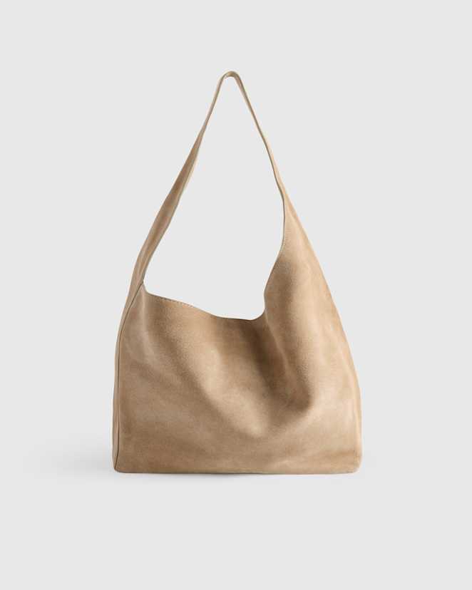 Sand Italian Suede Slouchy Shoulder Bag
