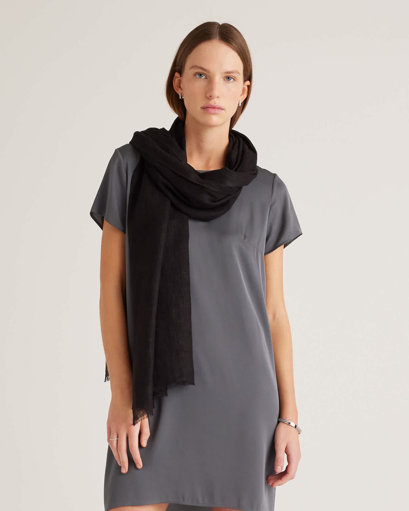 Black 100% European Linen Scarf