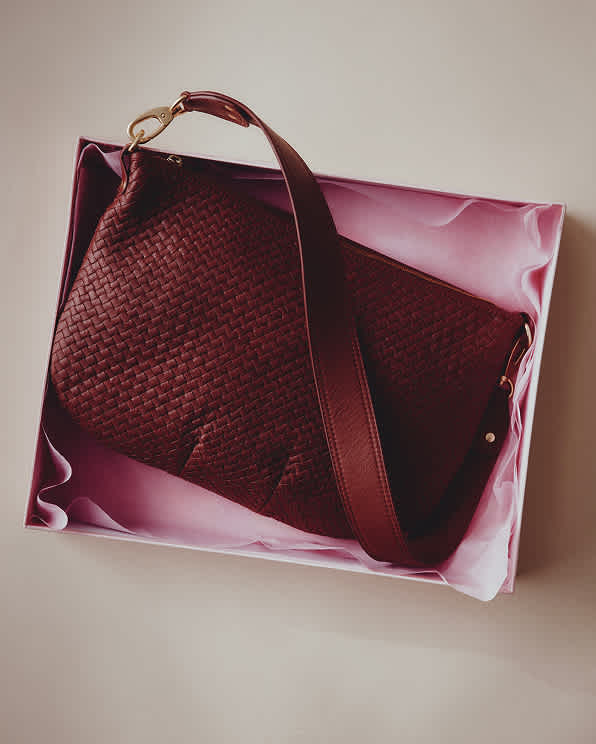 Merlot Italian Leather Convertible Crescent Handwoven Shoulder Bag