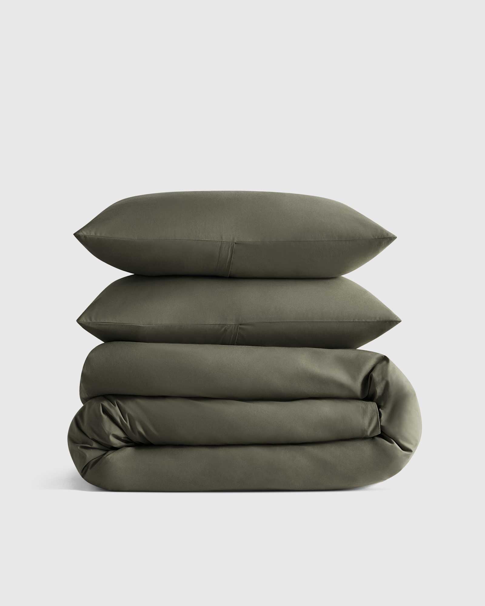 Dusty Olive Organic Crisp Percale Duvet Cover Set