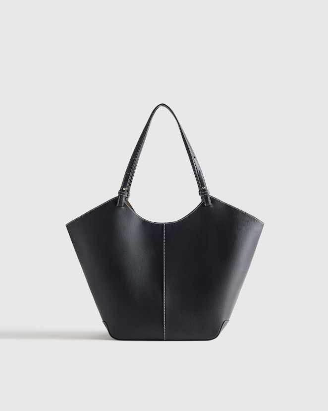 Black Italian Leather Trapeze Tote