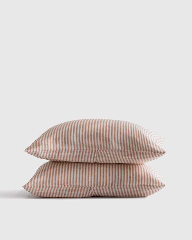 Terracotta/White Stripe European Linen Stripe Sham Set