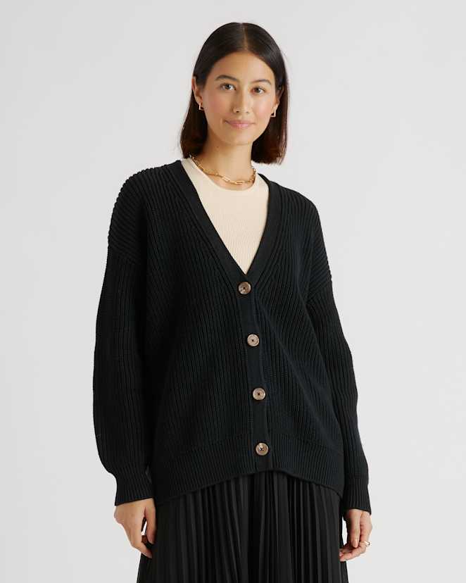 Black 100% Organic Cotton Oversized Boyfriend Cardigan