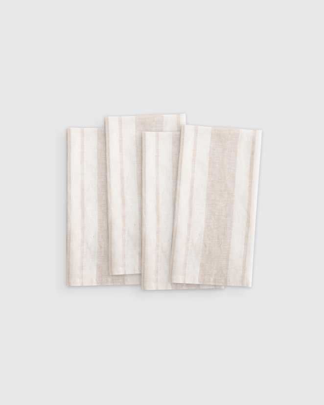 Sandstone/Ivory European Linen Modern Stripe Napkins (Set of 4)