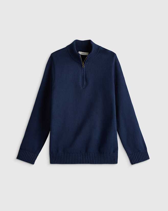Navy Boys 100% Organic Cotton Quarter-Zip Sweater