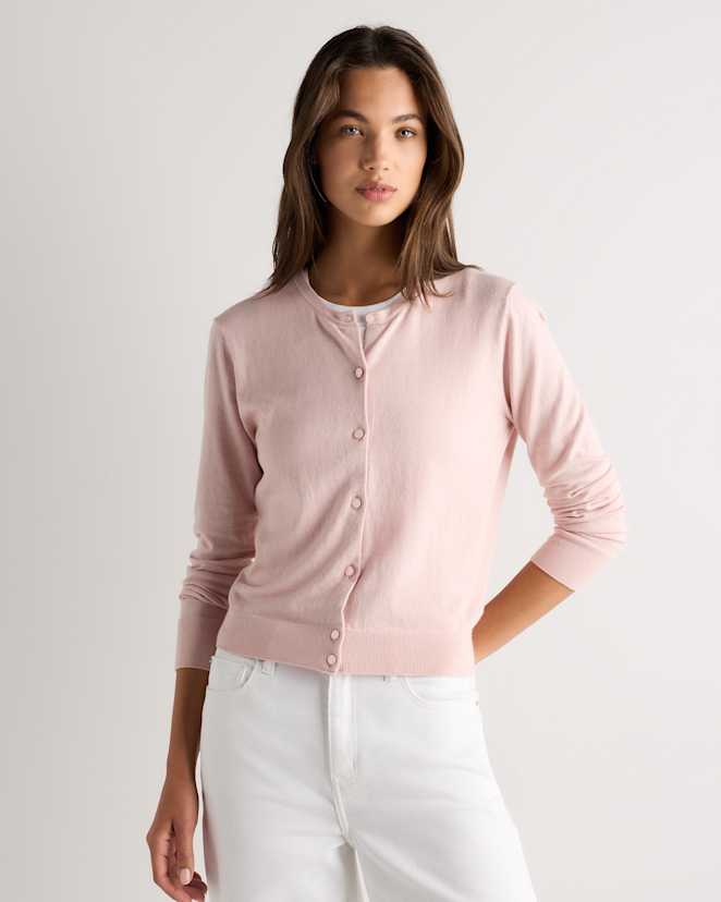 Sugar Stone Cardigan léger à col rond en coton et cachemire