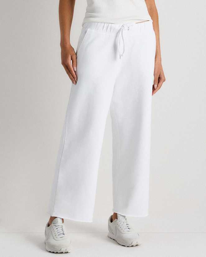Classic White Organic French Terry Cropped Wide Leg Pants
