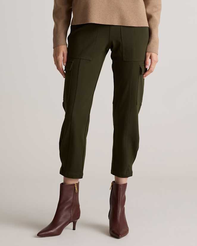 Olive Ultra-Stretch Ponte Tapered Cargo Pants