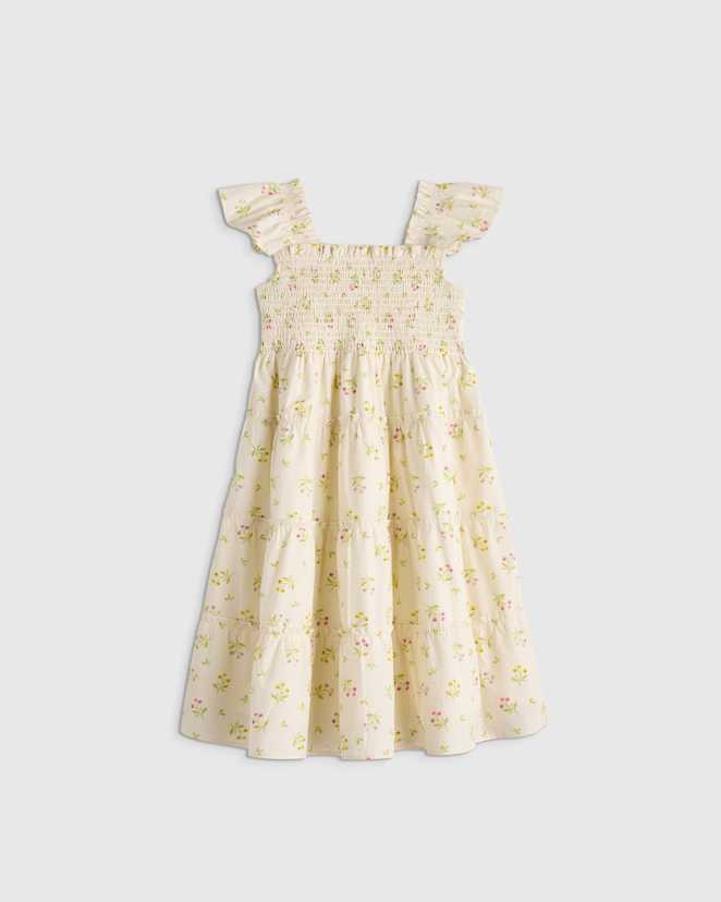 Floral Sprigs 100% Organic Cotton Poplin Smocked Dress