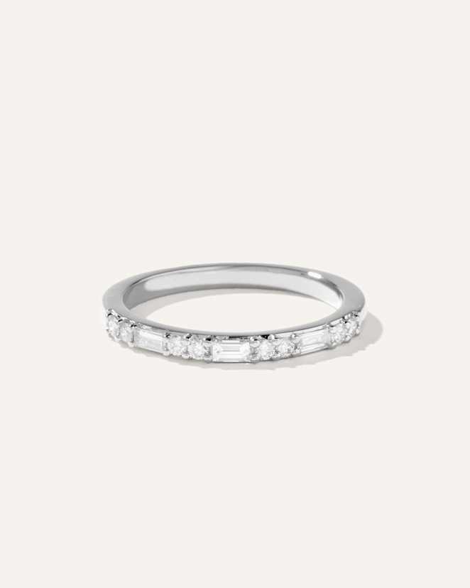 White Gold 14K Gold Lab Grown Diamond Alternating Baguette & Round Band