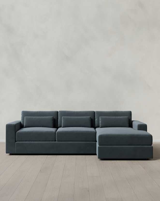 Pine Ashford Deep Seat Chaise Sectional in Performance Velvet