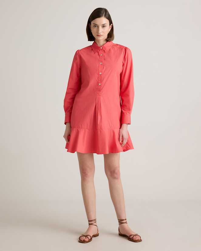 Spiced Coral 100% Organic Cotton Poplin Drop Waist Shirt Dress