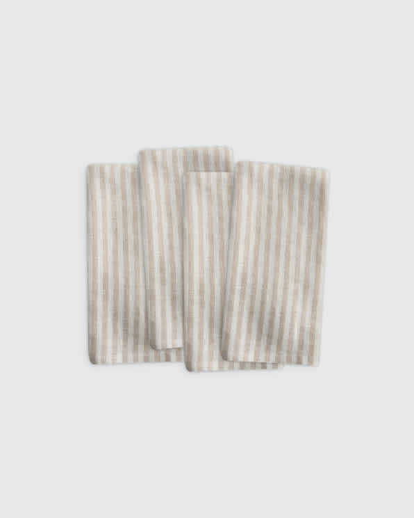 Natural/White Stripe Serviettes de table en lin européen à rayures