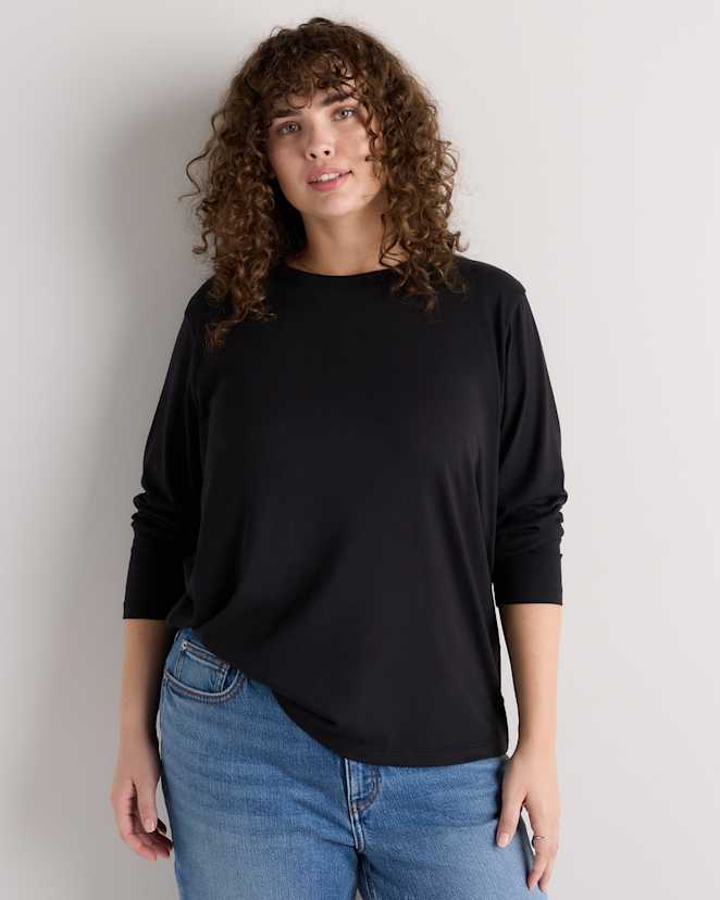 Black Cotton Modal Long Sleeve Tee