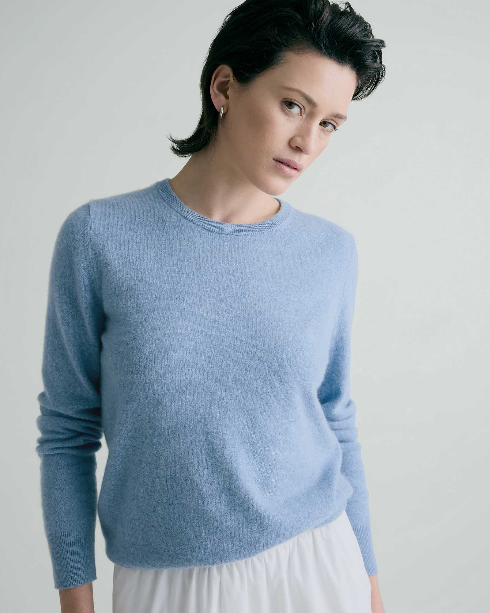 faded-denim Mongolian Cashmere Crewneck Sweater