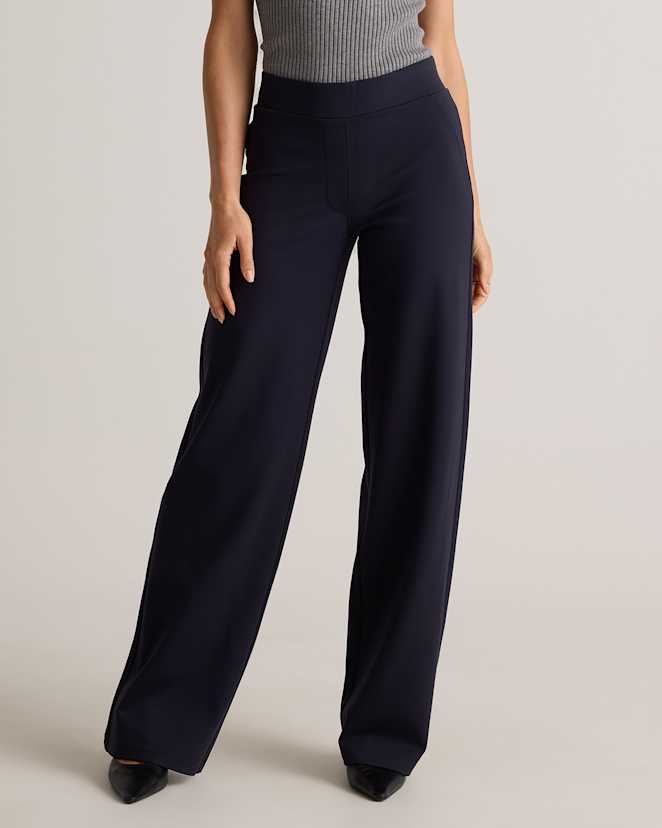 Navy Ultra-Stretch Ponte Wide Leg Pants