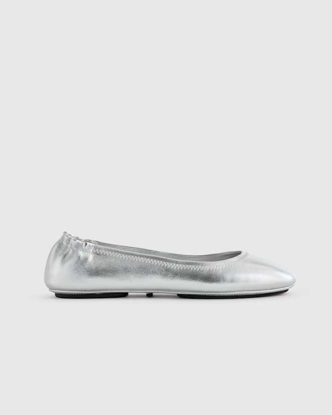 Silver Italian Leather On-The-Go Ballet Flat