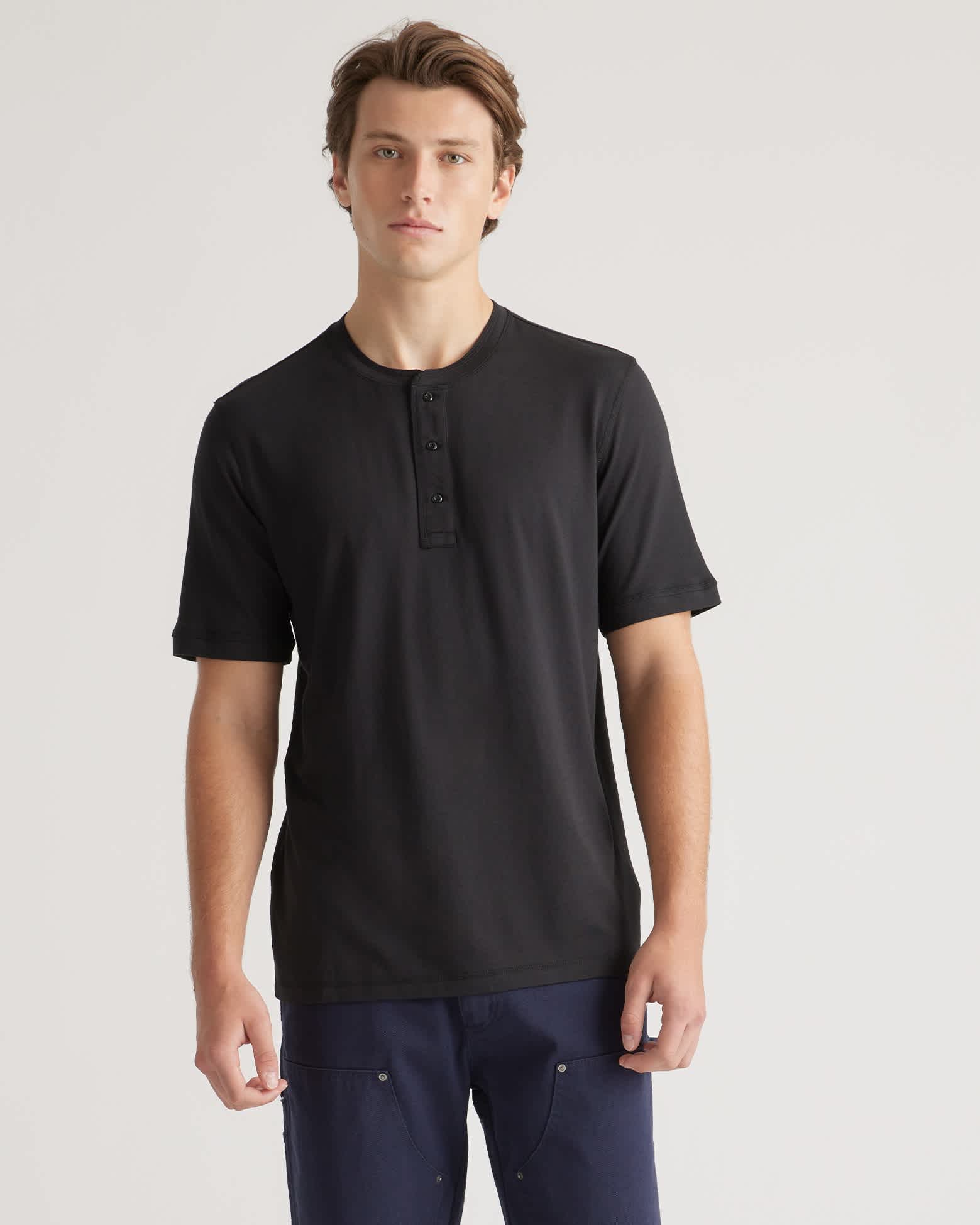bold-black Cotton Modal Short Sleeve Henley Tee