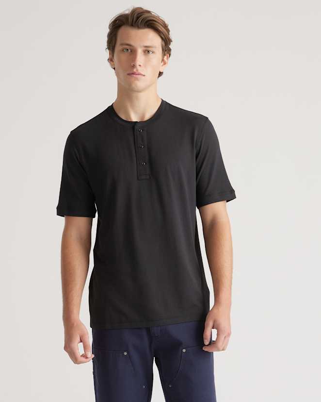 Bold Black Cotton Modal Short Sleeve Henley Tee