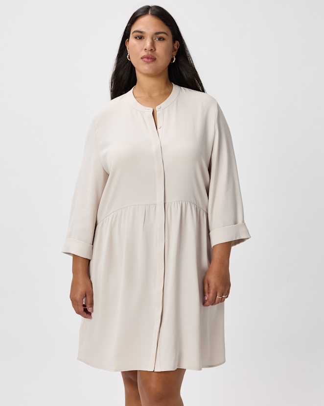 Sand Fluid Crepe Shirt Dress