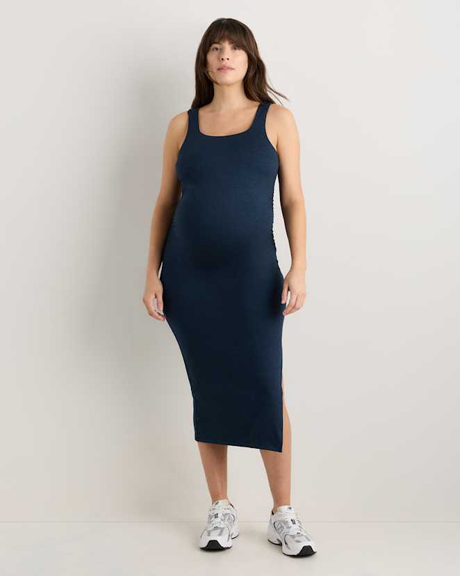 Heather Navy Ultra-Soft Maternity Midi Dress