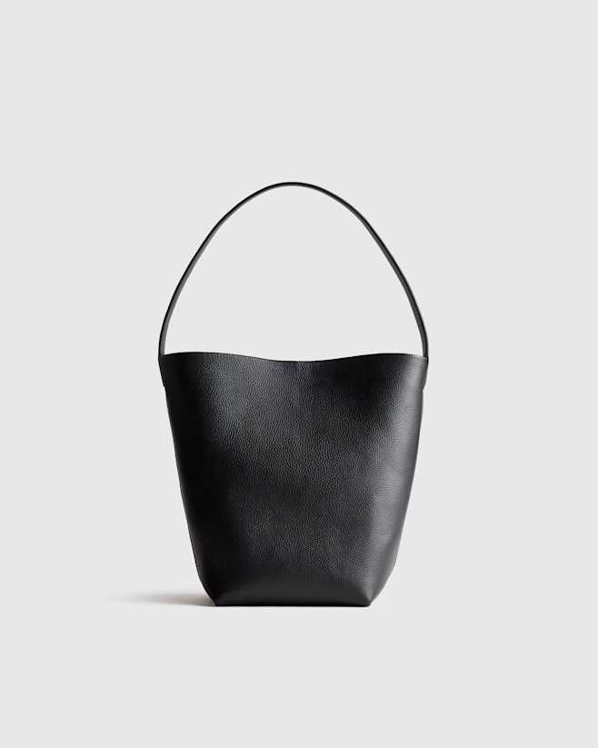 Black Italian Leather Soft Bucket Shoulder Bag