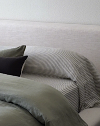 European Linen Stripe Sheet Set - PDP Video Thumbnail (Willowleaf/White Stripe, 4x5)