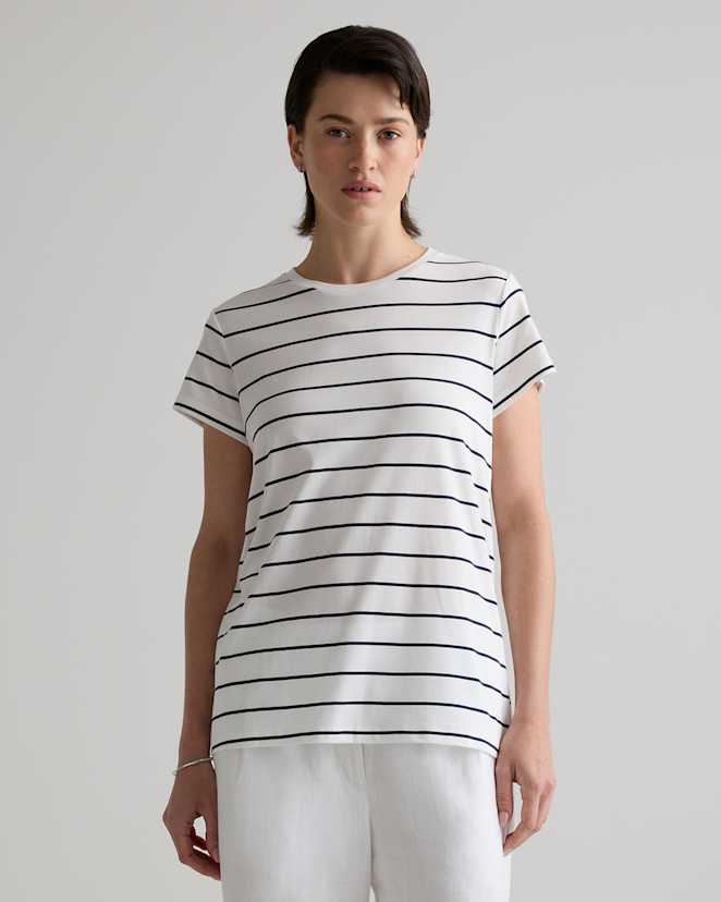Ivory/Black Stripe Cotton Modal Crew Neck Swing Tee
