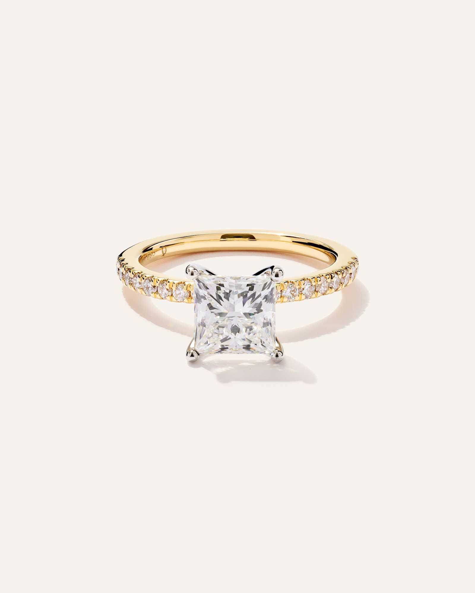 yellow-gold Lab Grown Diamond Princess Petite Pave Engagement Ring