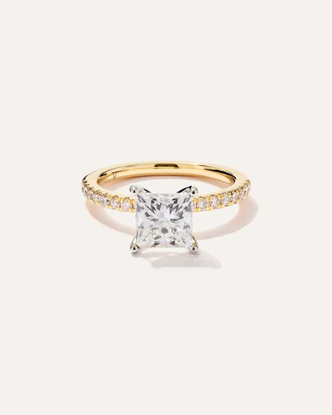Yellow Gold Lab Grown Diamond Princess Petite Pave Engagement Ring - 1.5ct