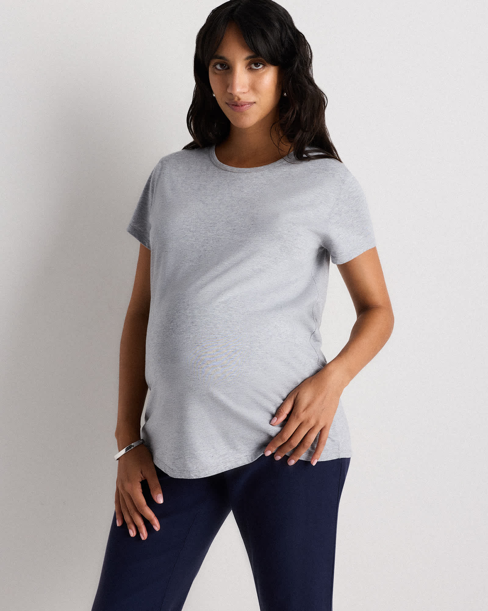 W--145-LHGRY-01 EDITED heather-grey/olive Cotton Modal Maternity Crew Neck Tee (2-pack)
