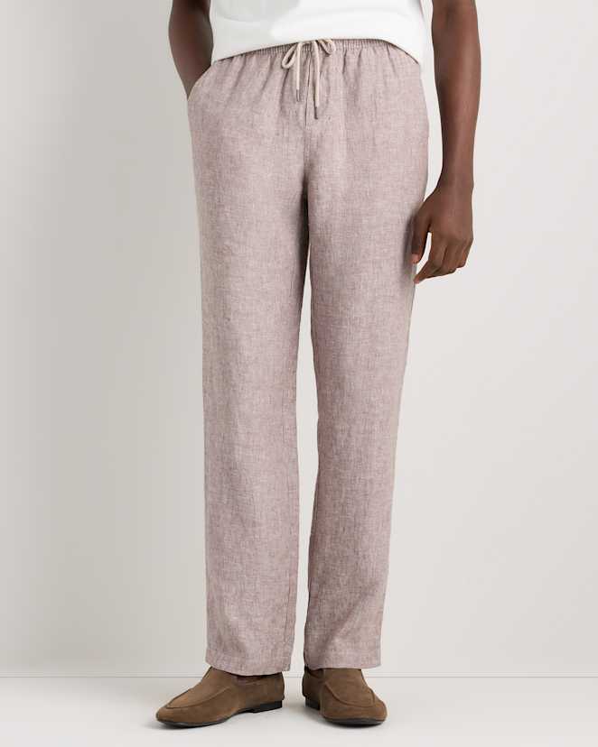 Taupe Brown Chambray 100% European Linen Drawstring Beach Pants