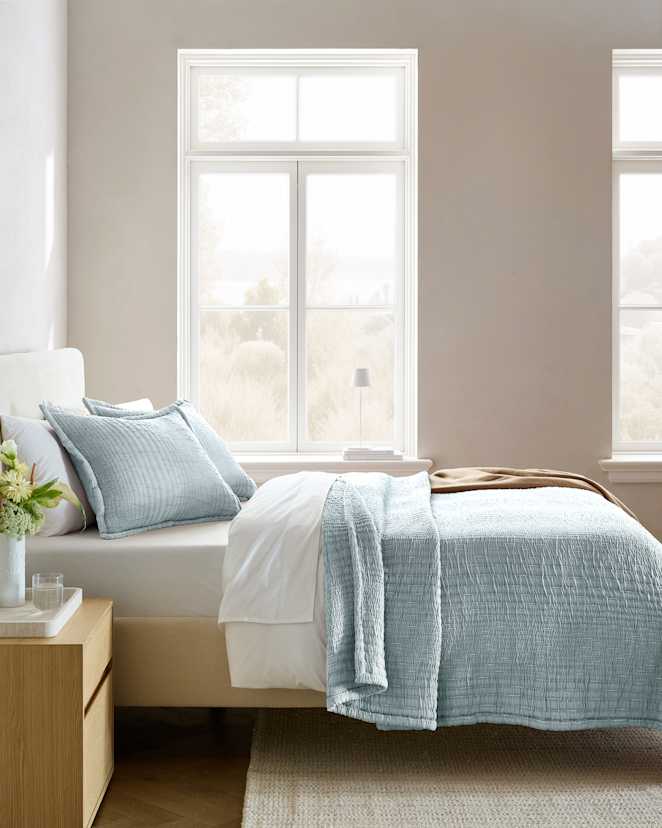 Sky Blue Organic Cotton Channel Stitch Coverlet