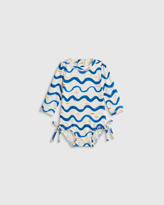 Wavy Fish Long Sleeve Tie One-Piece Swimsuit