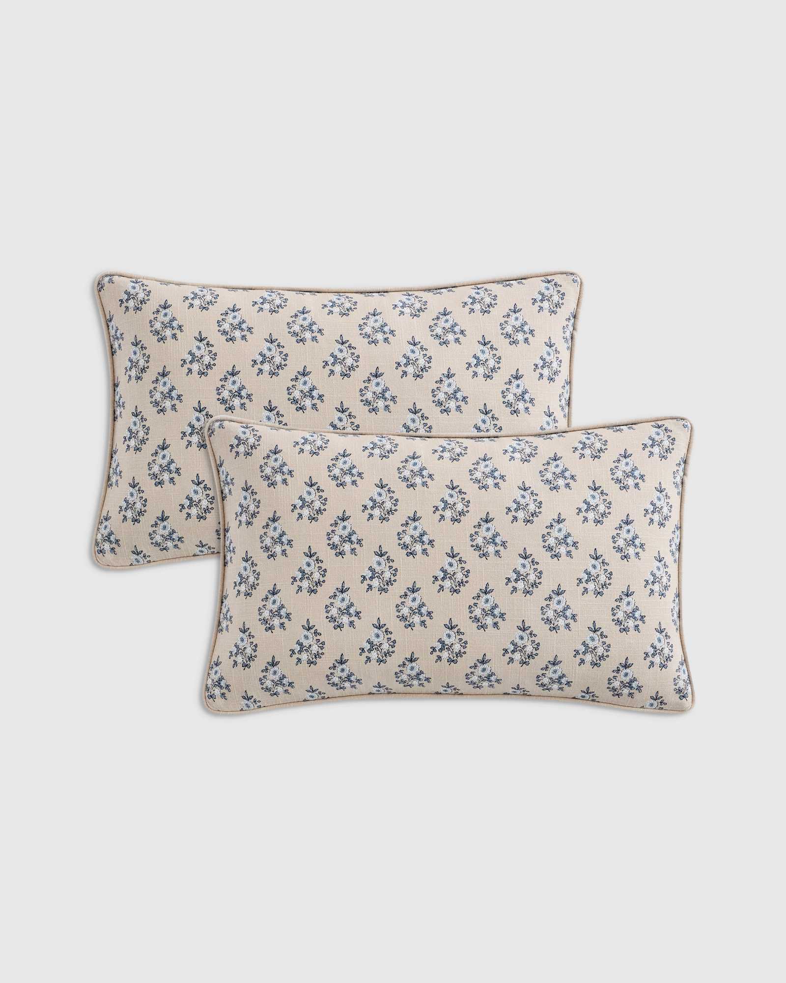 Natural Piped Block Print Cotton Pillow Cover (Set of 2)