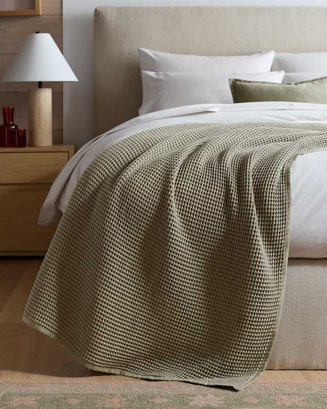 Dried Sage Organic Waffle Bed Blanket