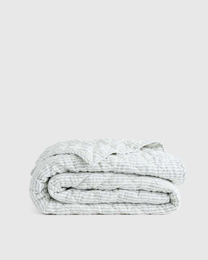 Mist/White Stripe European Linen Stripe Quilt