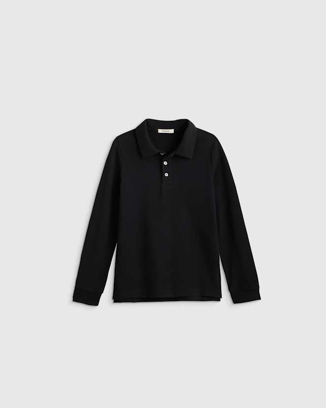 Black Organic Cotton Long Sleeve Pique Polo