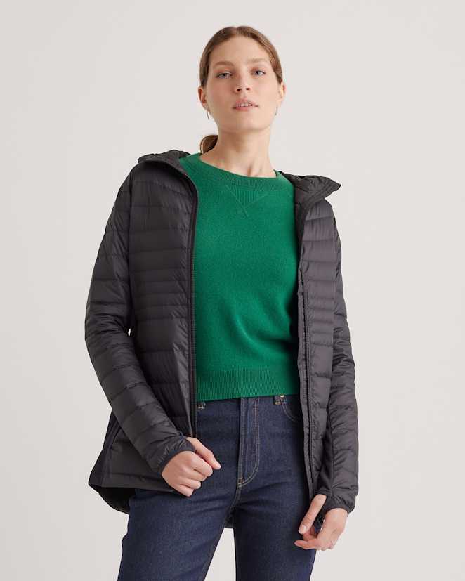 Black Lightweight Down Packable Long Puffer Jacket