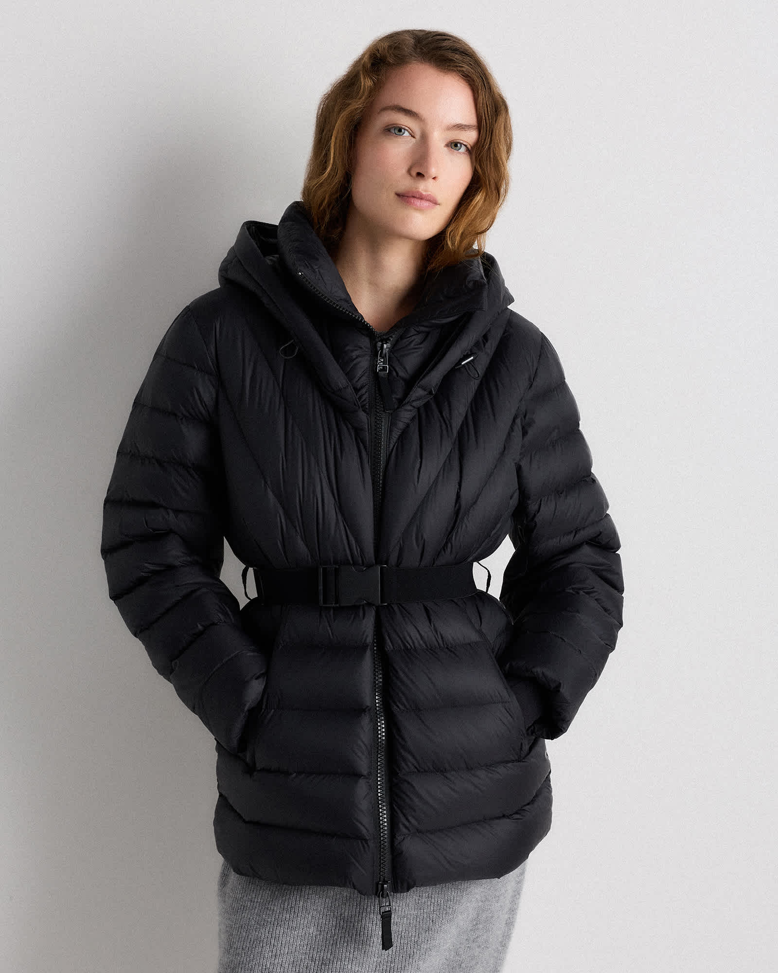 Black Responsible Down Belted Puffer Coat