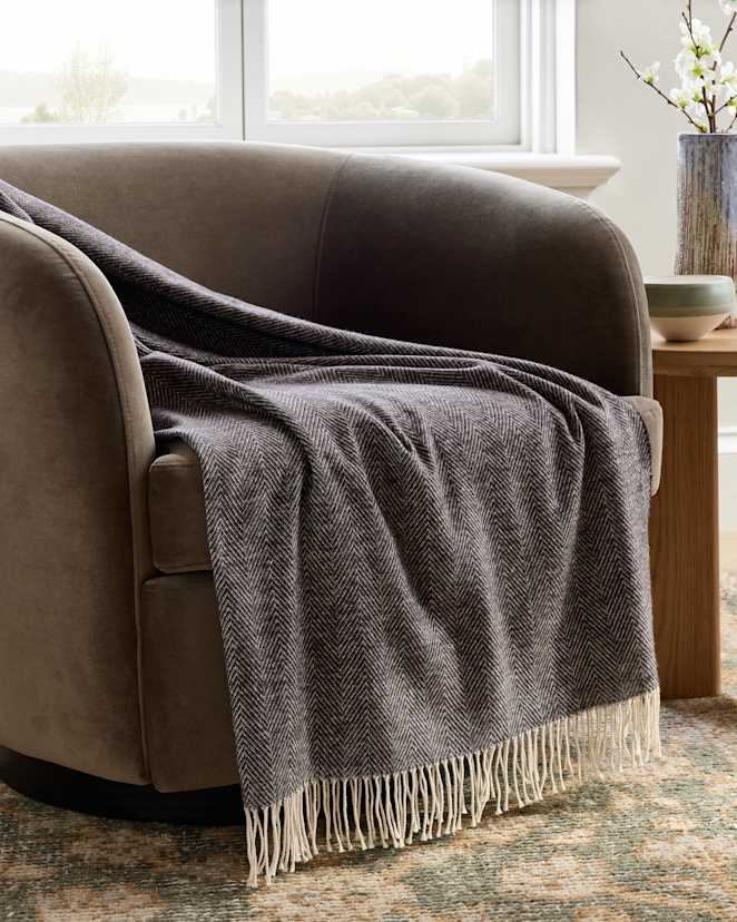 Espresso Lightweight Italian Cotton Herringbone Throw