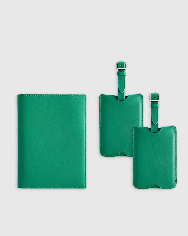 Kelly Green Nappa Leather RFID Blocking Passport Holder & Luggage Tags Set
