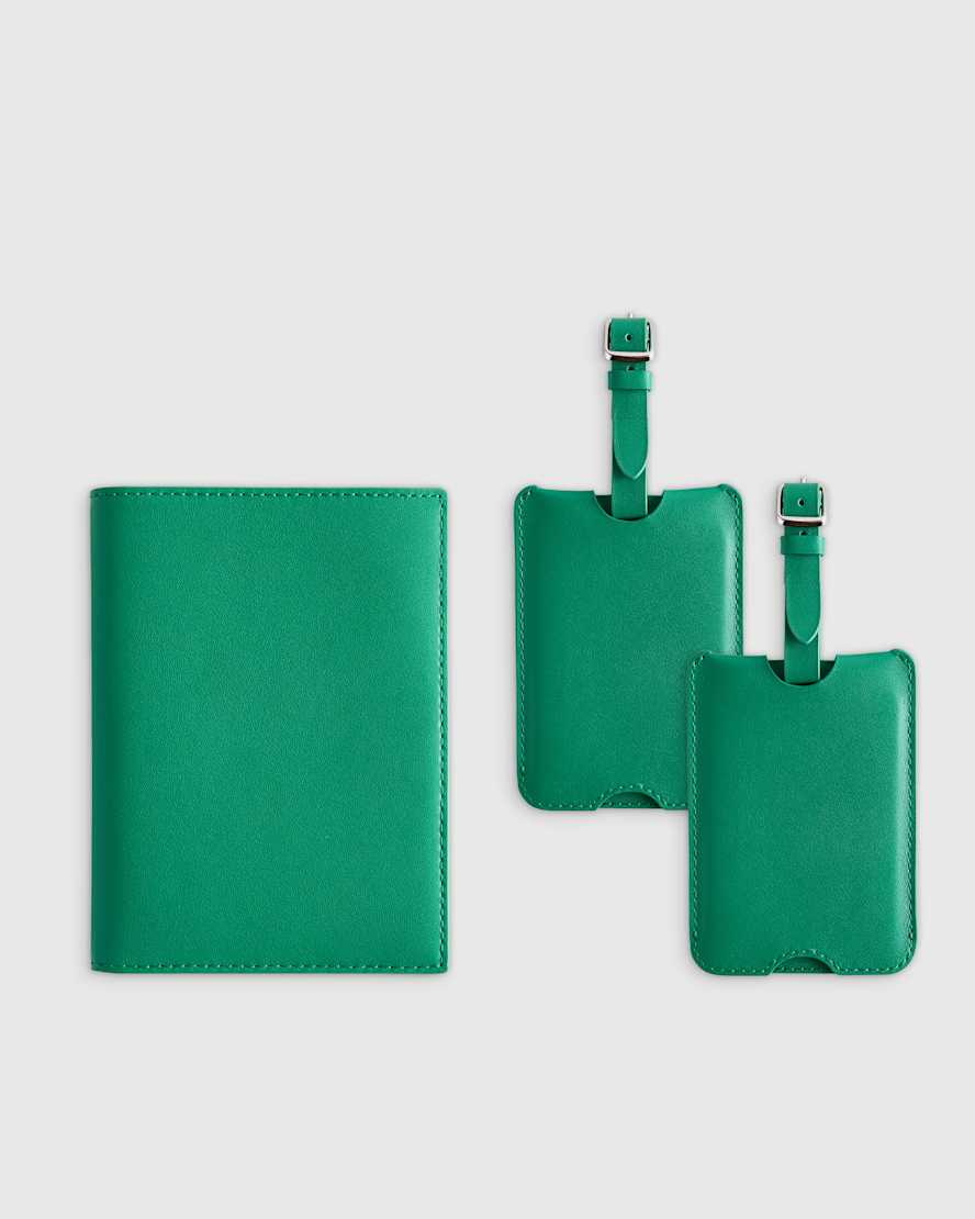 Kelly Green Nappa Leather RFID Blocking Passport Holder & Luggage Tags Set