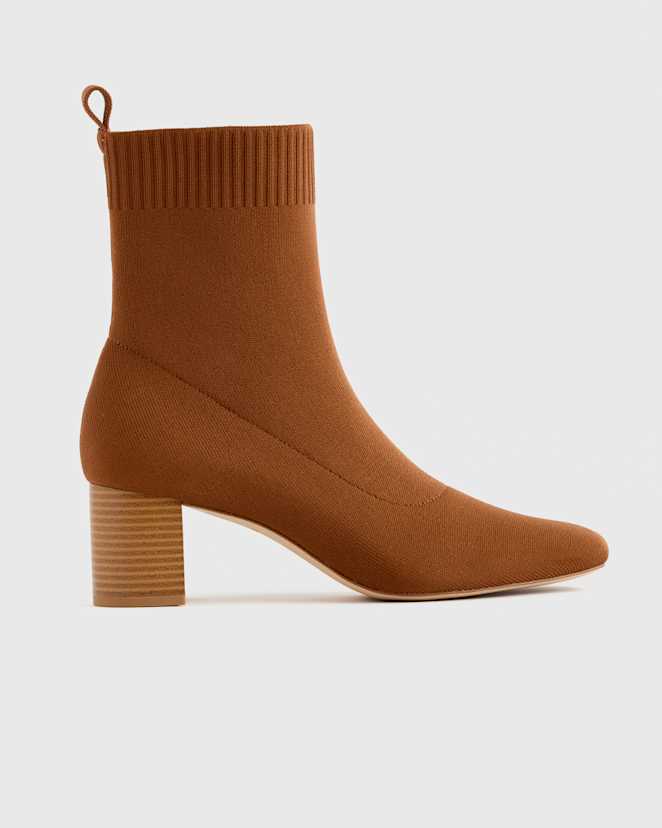 Cognac Eco Knit Heeled Bootie