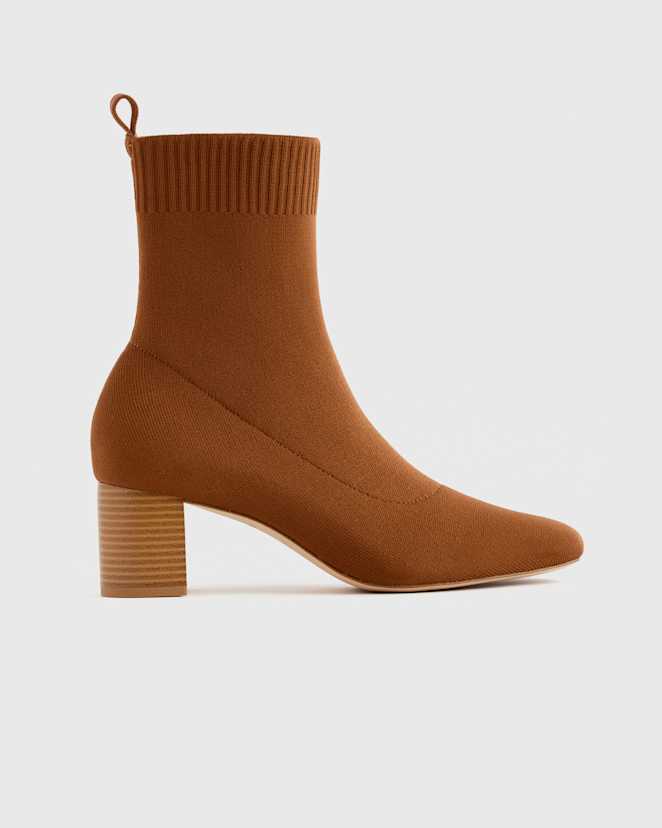 Cognac Eco Knit Heeled Bootie