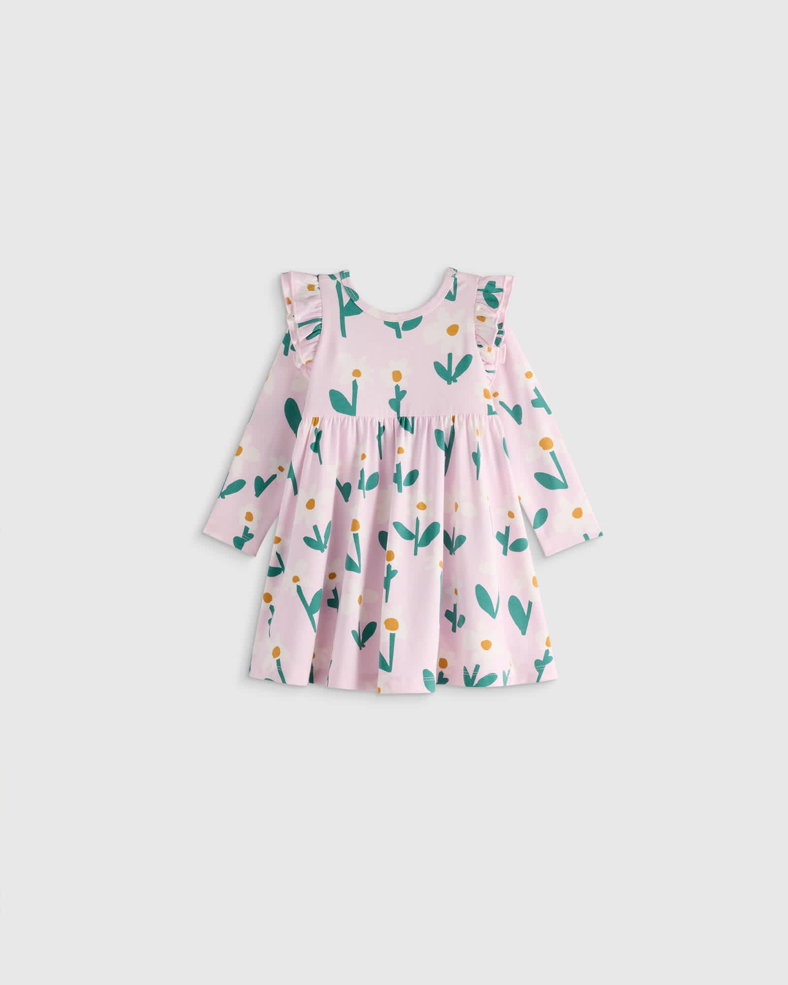 bright-daisies Bamboo Long Sleeve Flutter Twirl Dress