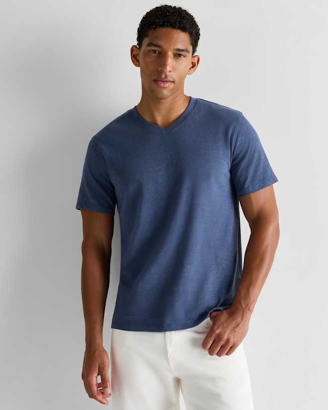 Storm Blue 100% Organic Cotton Slub V-Neck Tee